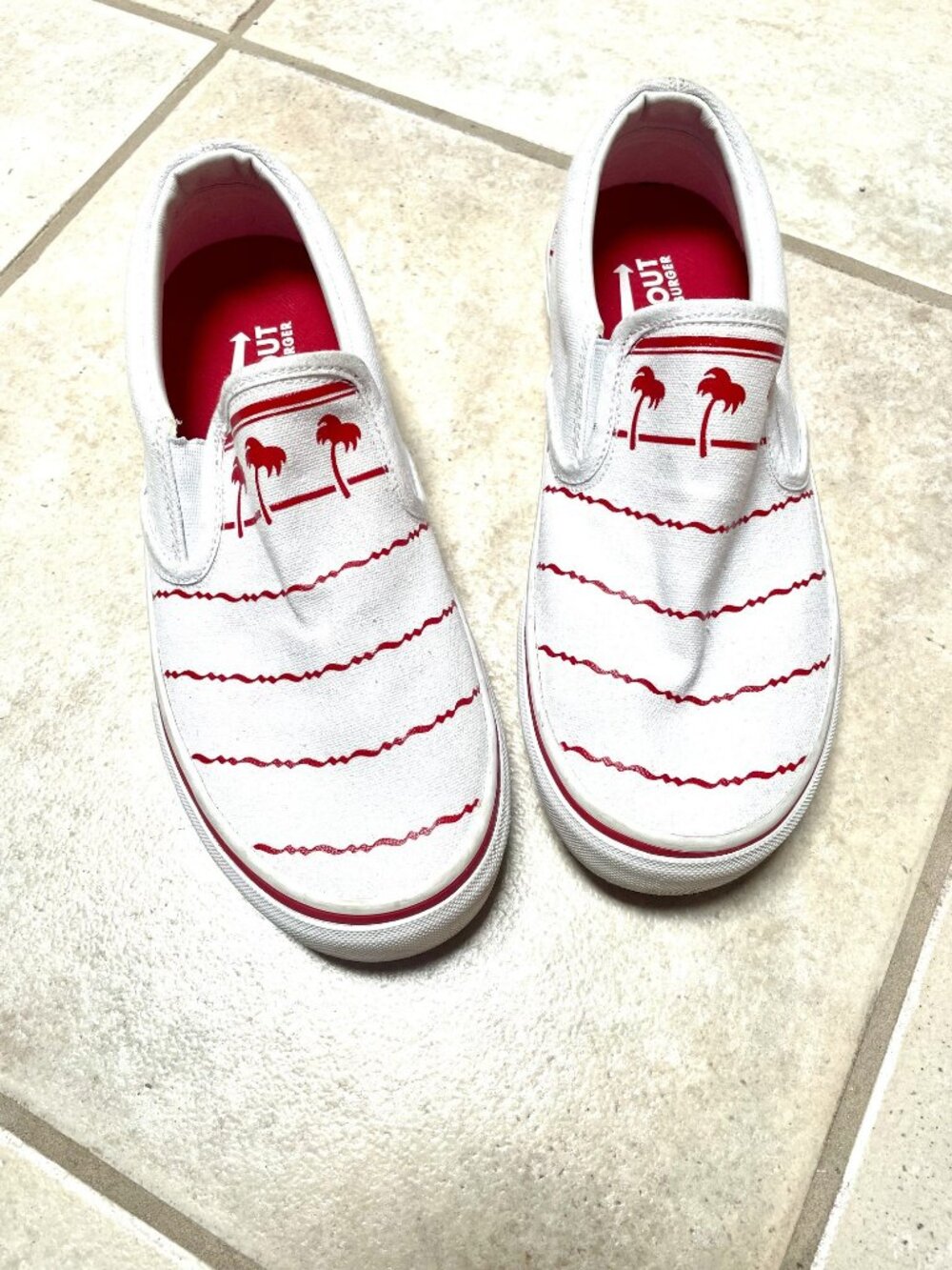 In-N-Out Burger Drink Cup Slip on Tennis Shoes white/red woman's 8.5